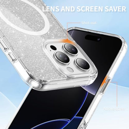LEMAXELERS Clear Sparkly Magnetic Case for iPhone 16 Pro Max -Clear SF | Glitter Anti-Yellowing Slim TPU Bumper Compatible with Magsafe Shockproof Protective Transparent Cover - color: Clear, size: iPhone 16 Pro Max