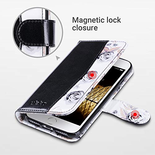 ULAK for iPhone SE 3(2022)/SE(2020)/8/7 Wallet Case Card Holder, Black | Premium PU Leather Flip Case with Kickstand Card Slots [RFID Blocking] Wrist Strap, Durable Shockproof Cover 4.7 Inch - color: Black