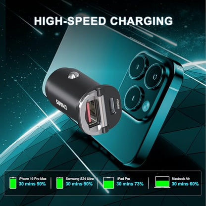 CMARS 125W [PD65W+QC60W] Car Charger USB C/A 2-Port Fast Charge, Car Phone Charger Cigarette Lighter Adapter for iPhone 16/15/14/13/12, Samsung S25/S24/S23/S22, iPad/Lenovo/MacBook/Android Devices