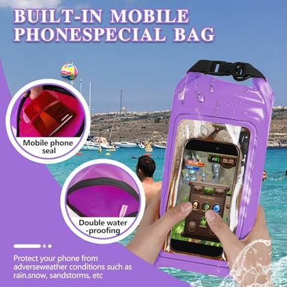 IP68 Waterproof Dry Bag, 5L Roll Top Waterproof Pool Bag | Large Waterproof Phone Pouch,for Boating & Kayaking Camping (Purple 5L) - color: purple 5L