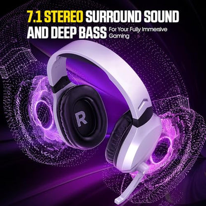 Wireless Gaming Headset with Mic for PS5 PS4 PC, 48Hrs, Wired for GameCube - color: White