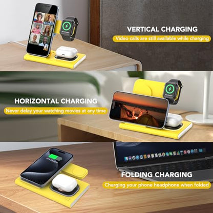 3 in 1 Foldable Charging Station for Apple Wireless Charger - color: Yellow
