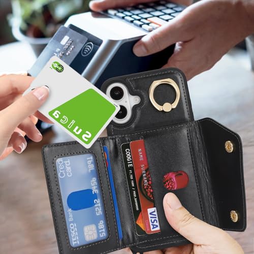Lipvina Crossbody Wallet Case for iPhone 16,Black - color: 01-Black, size: iPhone 16 6.1"