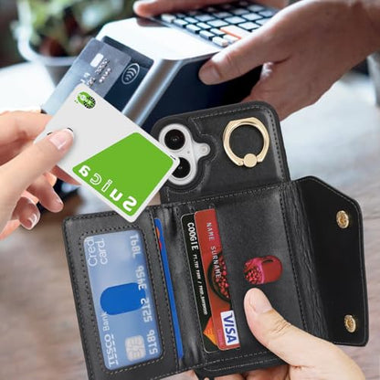 Lipvina Crossbody Wallet Case for iPhone 16,Black - color: 01-Black, size: iPhone 16 6.1"