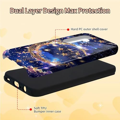 Moon Dreamcatcher Phone Case for Samsung Galaxy S25, Dual Layer Shockproof Rugged Cover with Soft TPU + Hard PC, Anti-Scratch Slim Fit Wireless Charging Compatible - color: Moon Dreamcatcher, size: 6.2" Galaxy S25