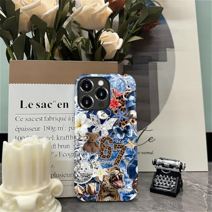 Case for iPhone 14 Pro, Cute Phone Case, Blue Leopard Collage | Hybrid 2-Layer Phone Cover，Military-Grade Protection Durable Shockproof Anti-Scratch Cases - color: Blue Leopard Collage, size: Iphone 14 Pro