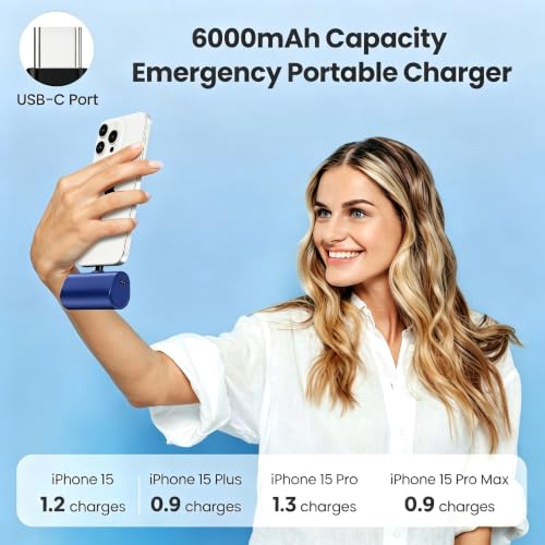 [2-Pack]Portable Charger for iPhone 16/15 Series,6000mAh PD USB C Power Bank Built-in USB-C Connector,Battery Pack Compatible with iPhone 16/16 Plus/16 Pro/16 Pro Max/15 Series,Android (Black+Blue) - color: Black+Blue