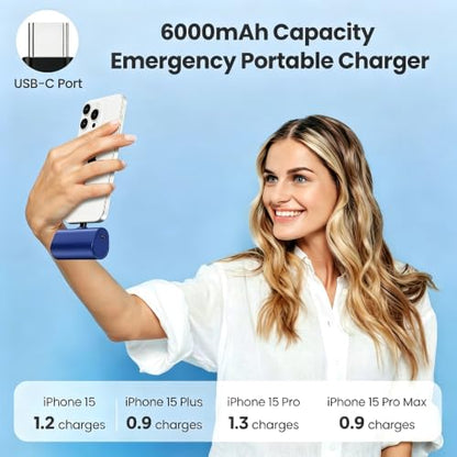 [2-Pack]Portable Charger for iPhone 16/15 Series,6000mAh PD USB C Power Bank Built-in USB-C Connector,Battery Pack Compatible with iPhone 16/16 Plus/16 Pro/16 Pro Max/15 Series,Android (Black+Blue) - color: Black+Blue