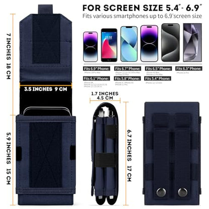 Dual Tactical Phone Pouch Molle Phone Holster Double Capacity Holder Universal Utility EDC Pouch for iPhone 17 Pro Max/17 Pro/16 Pro Max/16 Pro/15 Pro Max/15 - color: Deep Blue