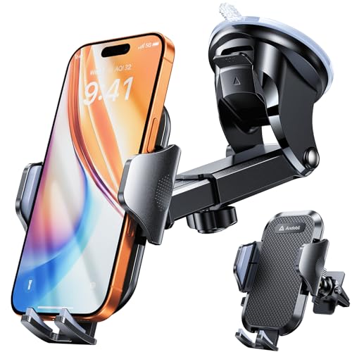 andobil Military-Grade Phone Holders for Your Car 【89+ LBS Strongest Suction & Metal Clip】 2026 Ultimate Car Phone Holder, Dashboard Windshield Vent Cell Phone Car Mount for iPhone Sumsung Android - color: Black