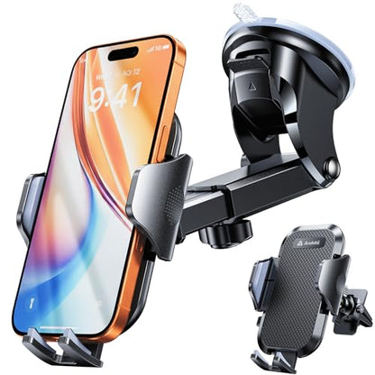 andobil Military-Grade Phone Holders for Your Car 【89+ LBS Strongest Suction & Metal Clip】 2026 Ultimate Car Phone Holder, Dashboard Windshield Vent Cell Phone Car Mount for iPhone Sumsung Android - color: Black