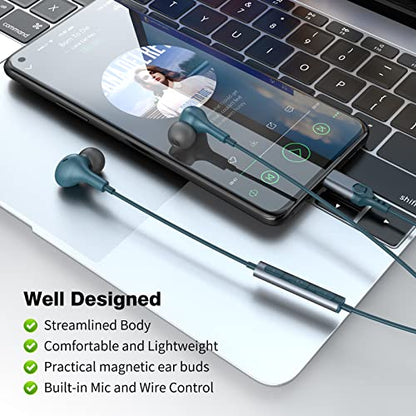 USB C Headphones for iPhone 18 Pro Max 17 16 15/Galaxy S26 FE Wired Earbuds - color: Lake-Blue