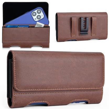 Mopaclle Leather Phone Holster with Heavy Duty Metal Belt Clip and Card Holder, Compatible with iPhone 17/16/15/14/13 Pro Max,17 Air and Galaxy S26/S25/S24/S23/S22 Plus and FE - Brown - color: 01-Leather- Brown, size: L(6.5x3.5x0.6)