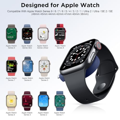 for Apple Watch Charger, Dual-Port Magnetic Portable iWatch Charger - color: B-Sea Blue