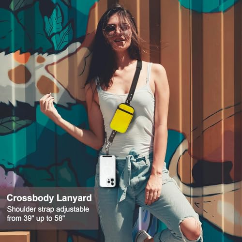 YFWE Clip and Go Strap for Phone With Wallet Crossbody (Detachable RFID Wallet) - Adjustable Phone Lanyard Crossbody with 360° Rotatable Tether Tabs for All Phones (Yellow) - color: 5-yellow