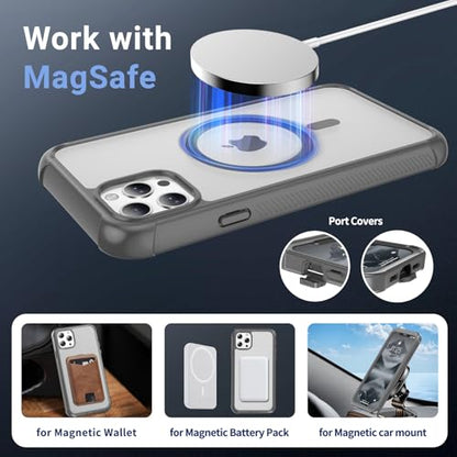 jaroco Magnetic for iPhone 11 Pro Max Case Heavy Duty Protection Gray | Compatible with MagSafe,Military Grade Drop Protection,Translucent Matte,Non-Slip,Shockproof 2-Layer Durable Bumper Case - color: Gray, size: iPhone 11 Pro Max