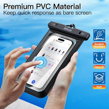 JETech IPX8 Waterproof Phone Pouch, Dry Bag, Black+Black, 2-Pack | Touchscreen Compatible, Fits up to 7.2", for iPhone 17e/17/16/15/14 Series, for Galaxy S26/S25 Ultra, for Pixel 10 Series - color: Black+Black