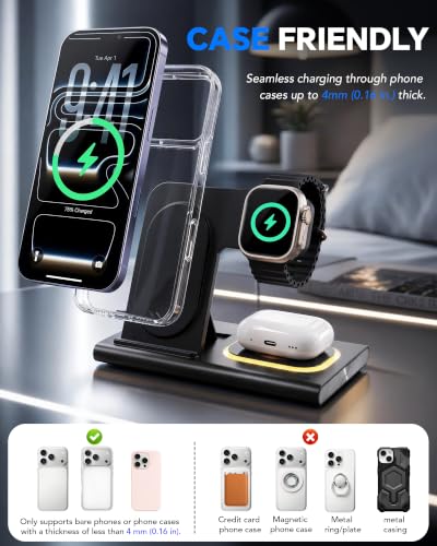 3 in 1 Foldable Charging Station for Apple Wireless Charger - color: Black