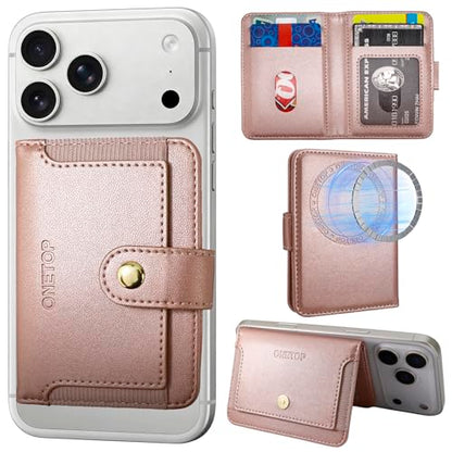 ONETOP for MagSafe Wallet,Magnetic Phone Wallet with 5 Card Slots,RoseGold | 1-12 Cards/Cash Holder for iPhone 17/16/15/14/13/12 Series,Detachable Wallet Stick-On Back,PU Leather RFID Blocking Kickstand - color: Rose Gold