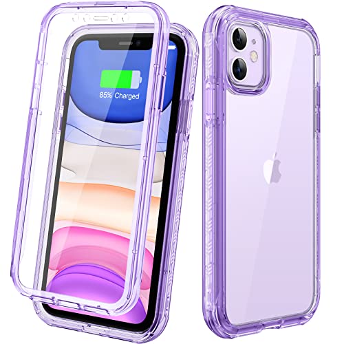 Diaclara Compatible with iPhone 11 Case, Full Body Rugged with Built-in Touch Sensitive Anti-Scratch Screen Protector, Soft TPU Bumper Case Clear Compatible with iPhone 11 6.1" (Clear Purple) - color: Clear Purple, size: iPhone 11