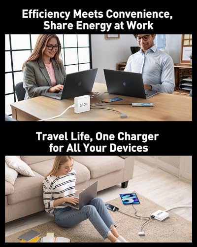 380W USB C Charger Block with 4 USB Cables Dual 100W Charging Station - color: White