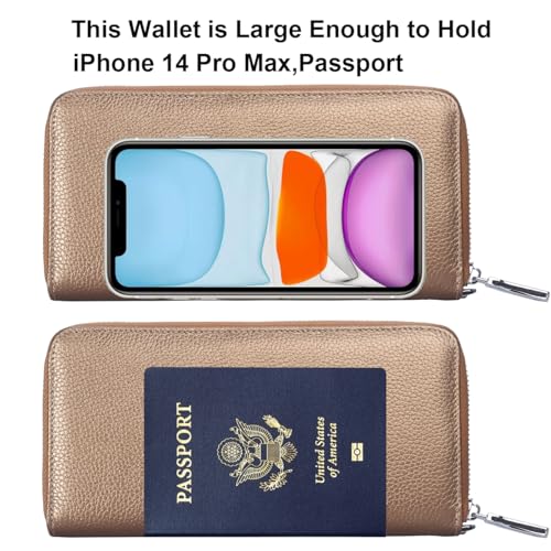 Small Compact Women Wallet RFID Blocking Genuine Leather Bifold Purse with ID Windows - color: 1- Pebbled Brown Gold, size: One Size
