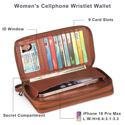 Double Zipper Wallet RFID Blocking Cellphone Wristlet for Women Large Capacity Multi Card Clutch Purse with Removable Strap, Grey Linen Brown - color: Grey Linen Brown