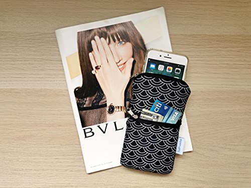 Tainada Dual Zipper Neck Phone Holder Pouch w/Belt Loop (Black Waves) - color: Black Waves