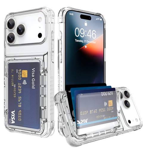 Wallet Case for iPhone 17 Pro with 3 Credit Card Holder Slot Clear | Shockproof Hybrid Heavy Duty Protection Transparent Phone Cover Compatible with iPhone 17 Pro 6.3 Inch (Clear) - color: Clear, size: iPhone 17 Pro