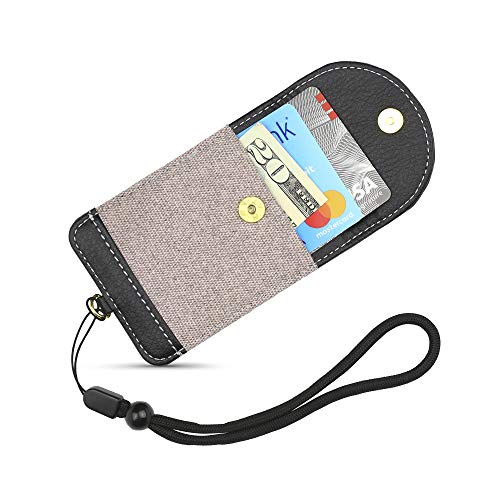 Cell Phone Wallet for Back of Phone with Wrist Strap, Stick On Wallet Credit Card ID Holder with RFID Protection Compatible with iPhone, Galaxy & Most Smartphones and Cases - color: Lavender