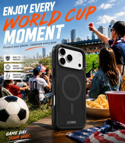 LOOXER® Heavy Duty Rugged Magnetic Case for iPhone 17 Pro (6.3”) | Military Grade Shockproof Protection,MagSafe Compatible+ Tempered Glass Included (Black, 17 Pro) - color: Black, size: 17 Pro