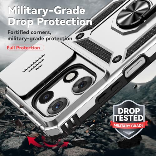 for Motorola Moto G 2025 / Moto G 2026 / Moto G Play 2026 Case, with Slide Camera Cover HD Screen Protector Ring Holder Kickstand Military Grade Protection Drop Tested Protective Phone Case (Silver) - color: Silver with camera cover Military-Grade 2nd gen