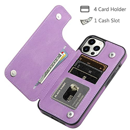 HianDier Wallet Case Compatible with iPhone 12 Pro MAX Case 5G 6.7-inch Slim Protective with Credit Card Slot Holder Flip Folio Soft PU Leather Magnetic Closure Cover, Bright Purple - color: Bright Purple