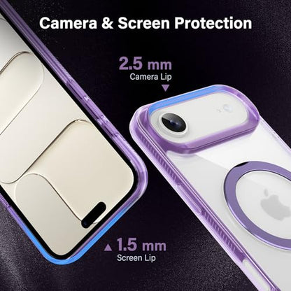Magnetic Case for iPhone Air - [Built-in Invisible Stand] [Compatible with MagSafe] [Military Grade Drop Protection] Anti-Yellowing Hard Back Silicone Edge Cover, 6.5", Clear Purple - color: Clear Purple, size: iPhone Air 6.5''