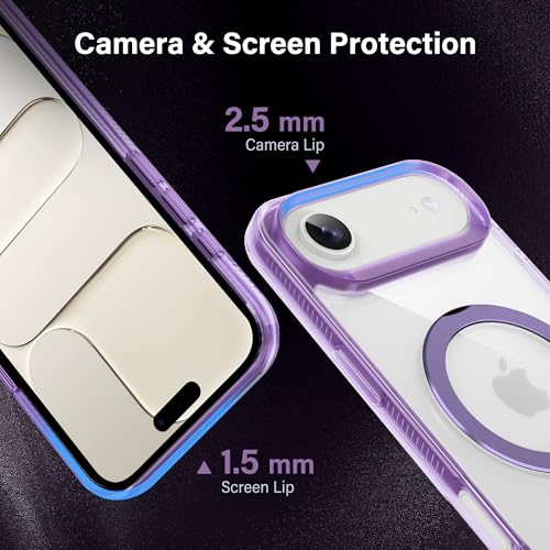 Magnetic Case for iPhone Air - [Built-in Invisible Stand] [Compatible with MagSafe] [Military Grade Drop Protection] Anti-Yellowing Hard Back Silicone Edge Cover, 6.5", Clear Purple - color: Clear Purple, size: iPhone Air 6.5''
