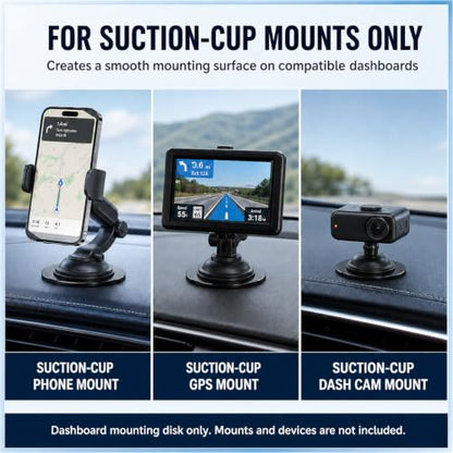 Dashboard Pad Mounting Disk for Suction Cup Mounts Only, 3.23 in Heat-Resistant Adhesive Base with Flexible Steel Reinforcement, Fits Flat & Curved Dashboards, Phone Holders, GPS & Dash Cams 1 Pack - style: 1 Count (Pack of 1)