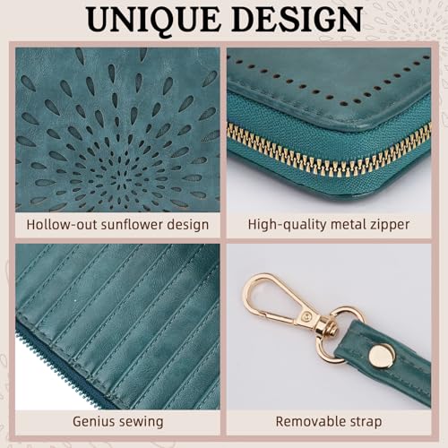 APHISON Wallet Women Large Capacity Clutch Purse For Ladies Card Holder RFID Wristlet Phone Zipper Coin Travel Pocket - color: 07-peacock blue
