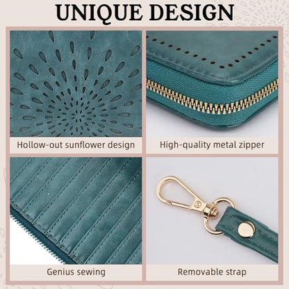 APHISON Wallet Women Large Capacity Clutch Purse For Ladies Card Holder RFID Wristlet Phone Zipper Coin Travel Pocket - color: 07-peacock blue