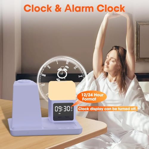 Wireless Charger for Samsung Charging Station with Digital Clock-Alarm - color: Purple