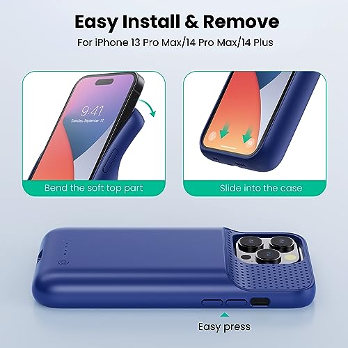 Battery Case for iPhone 14 Pro Max,14 Plus and 13 pro Max, Real 8600mAh Rechargeable Smart Extended Charging Case, Ultra-Slim Portable Protective Battery Pack (6.7 inch) Blue - color: Blue