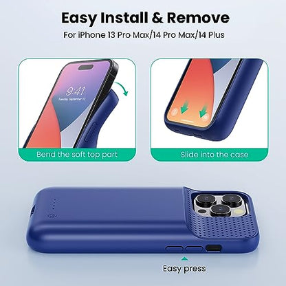Battery Case for iPhone 14 Pro Max,14 Plus and 13 pro Max, Real 8600mAh Rechargeable Smart Extended Charging Case, Ultra-Slim Portable Protective Battery Pack (6.7 inch) Blue - color: Blue