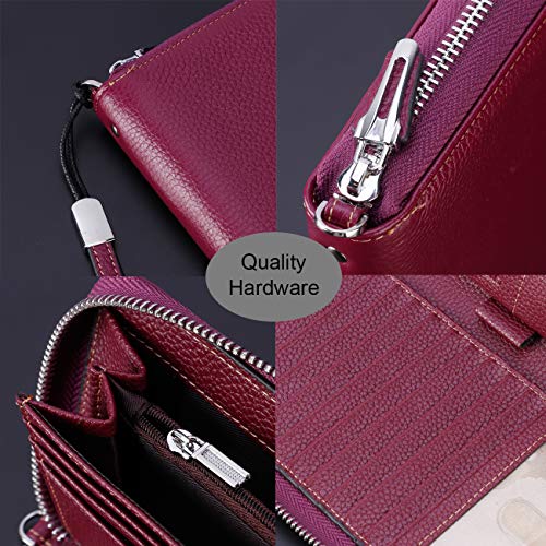 Small Compact Women Wallet RFID Blocking Genuine Leather Bifold Purse with ID Windows - color: 1- Pebbled Dark Magenta, size: One Size