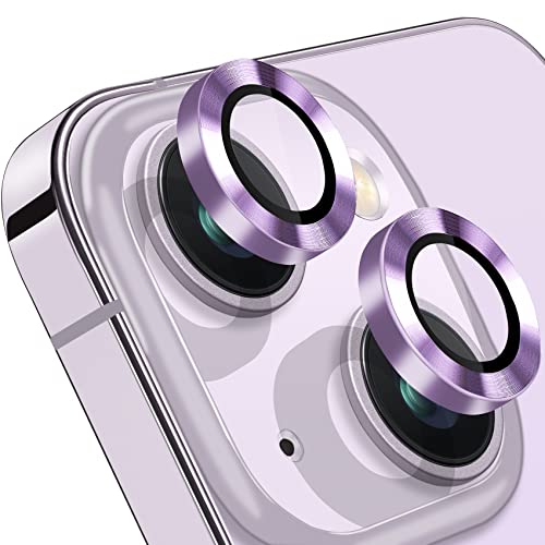 Compatible with iPhone 14 and 14 Plus Camera Lens Protector, Anti-Scratch Lens Cover 9H Tempered Glass Camera Screen Protector Shockproof Camera Ring for 14 and 14 Plus with 2 Lens - 2 Pcs - color: Purple