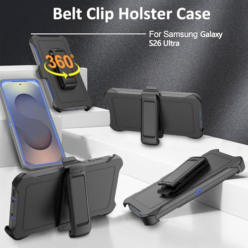 Compatible with Samsung Galaxy S26 Ultra Case, with Belt Clip Holster Heavy Duty Rugged Shockproof Full Body Protection Kickstand Cover for Samsung Galaxy S26 Ultra Phone (Grey+Blue) - color: Grey+Blue