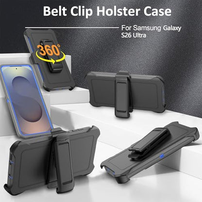 Compatible with Samsung Galaxy S26 Ultra Case, with Belt Clip Holster Heavy Duty Rugged Shockproof Full Body Protection Kickstand Cover for Samsung Galaxy S26 Ultra Phone (Grey+Blue) - color: Grey+Blue
