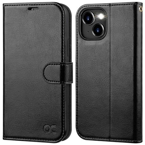 OCASE Compatible with iPhone 15 Wallet Case, PU Leather Flip Folio Case with Card Holders RFID Blocking Kickstand [Shockproof TPU Inner Shell] Phone Cover 6.1 Inch 2023, Black - color: Black