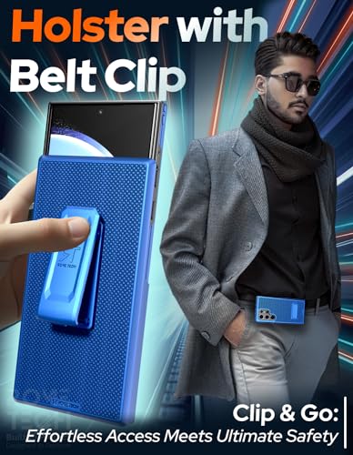 Designed for Samsung Galaxy S24 Ultra Case with Belt Clip Holster | Rugged Cover with Strong Magnet & Kickstand Heavy Duty Combo - Navy Blue - color: Navy Blue, style: Galaxy S24 Ultra