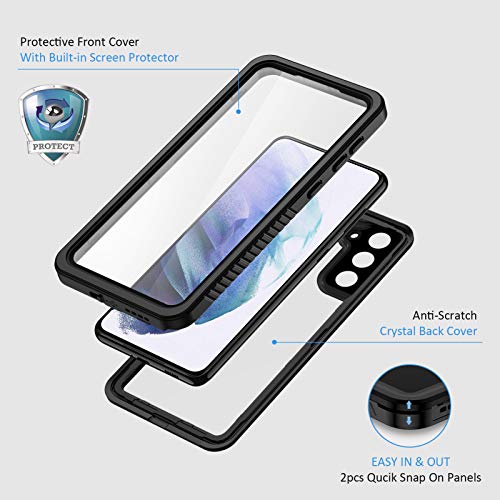 Lanhiem for Samsung Galaxy S21 Case, IP68 Waterproof Dustproof Case with Built-in Screen Protector, Rugged Full Body Shockproof Protective Phone Cover for Galaxy S21 5G 6.2 Inch, Black - size: for Galaxy S21