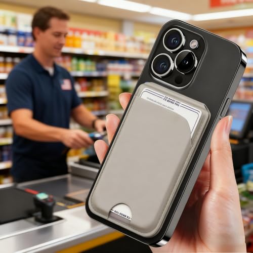 Magnetic Wallet for Mag-Safe with Adjustable Stand, 5 Card Holder, RFID Blocking,Upgraded Leather Card Holder Wallets Compatible with iPhone 17 16 15 14 13 12 Series - color: Grey folding support