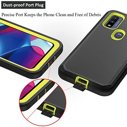 Compatible with Motorola G Pure/Moto G Power 2022 Case, Heavy Duty Rugged Shockproof Full Body Protection Kickstand Case with Belt Clip Holster for Motorola G Pure 6.5 inch Phone (Black+Yellow) - color: Black+Yellow